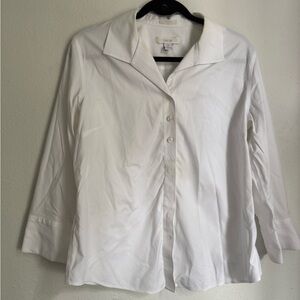 Chico's 3/4 Sleeve Blouse White Size 2 (Us 12) Cotton Button Up Shirt Top